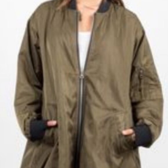 MANGO Extra Long Oversized Olive Green Satin Bomber Jacket US XS NWT Retail $ - Picture 1 of 11